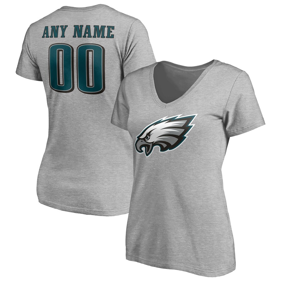 Women's Philadelphia Eagles Gray Team Authentic Custom V-Neck T-Shirt - Jersey