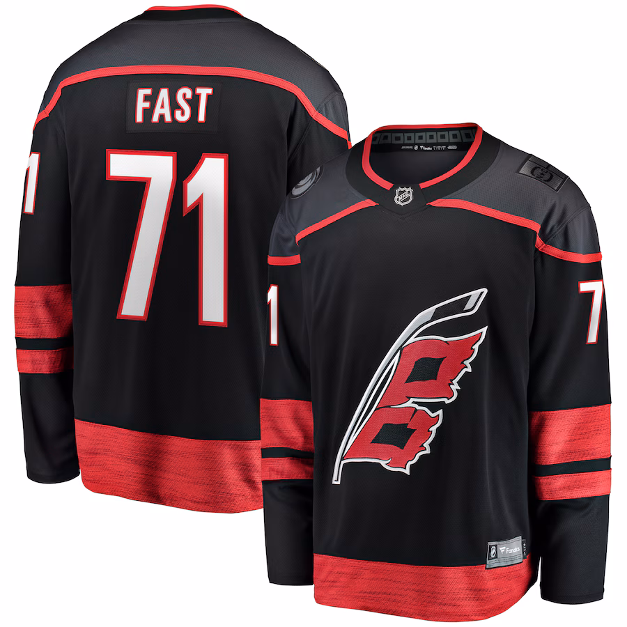 Men's Carolina Hurricanes Jesper Fast Fanatics Black Home Breakaway Jersey - Jersey