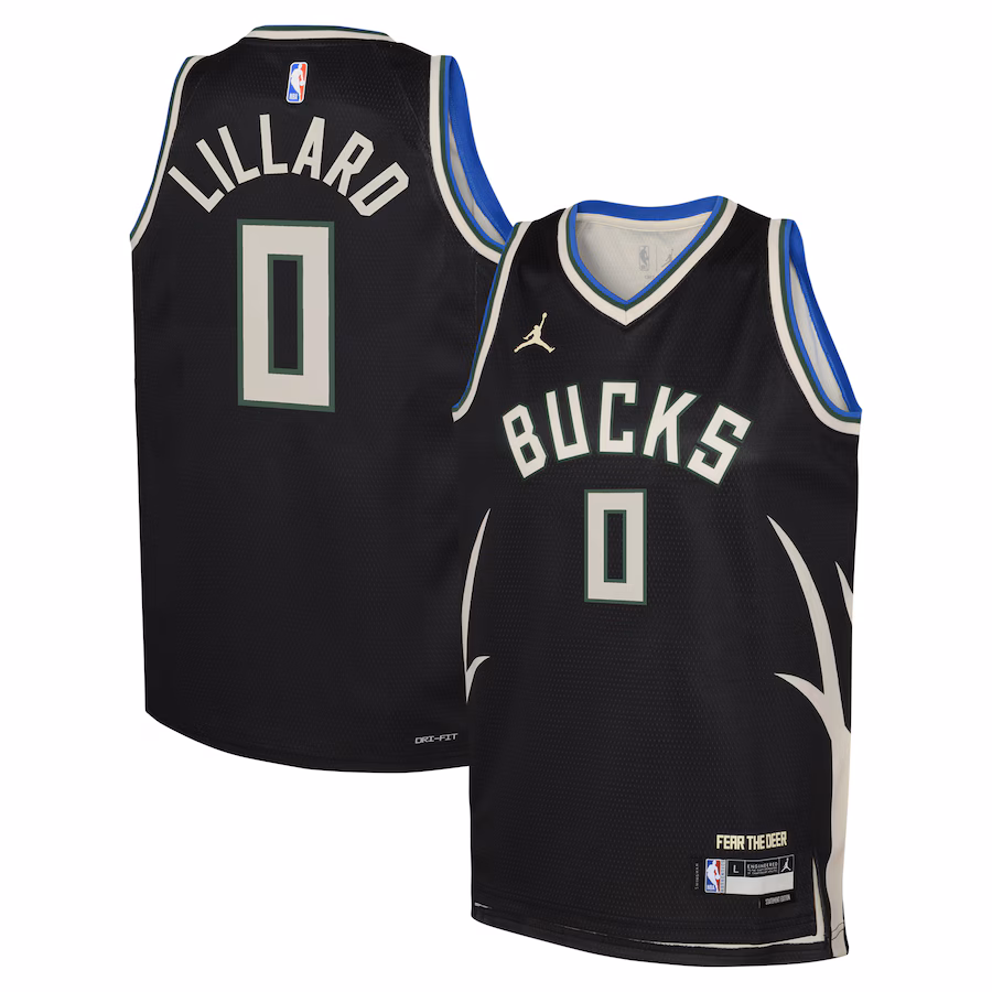Youth Milwaukee Bucks Damian Lillard Jordan Brand Black Swingman Jersey - Statement Edition - Jersey