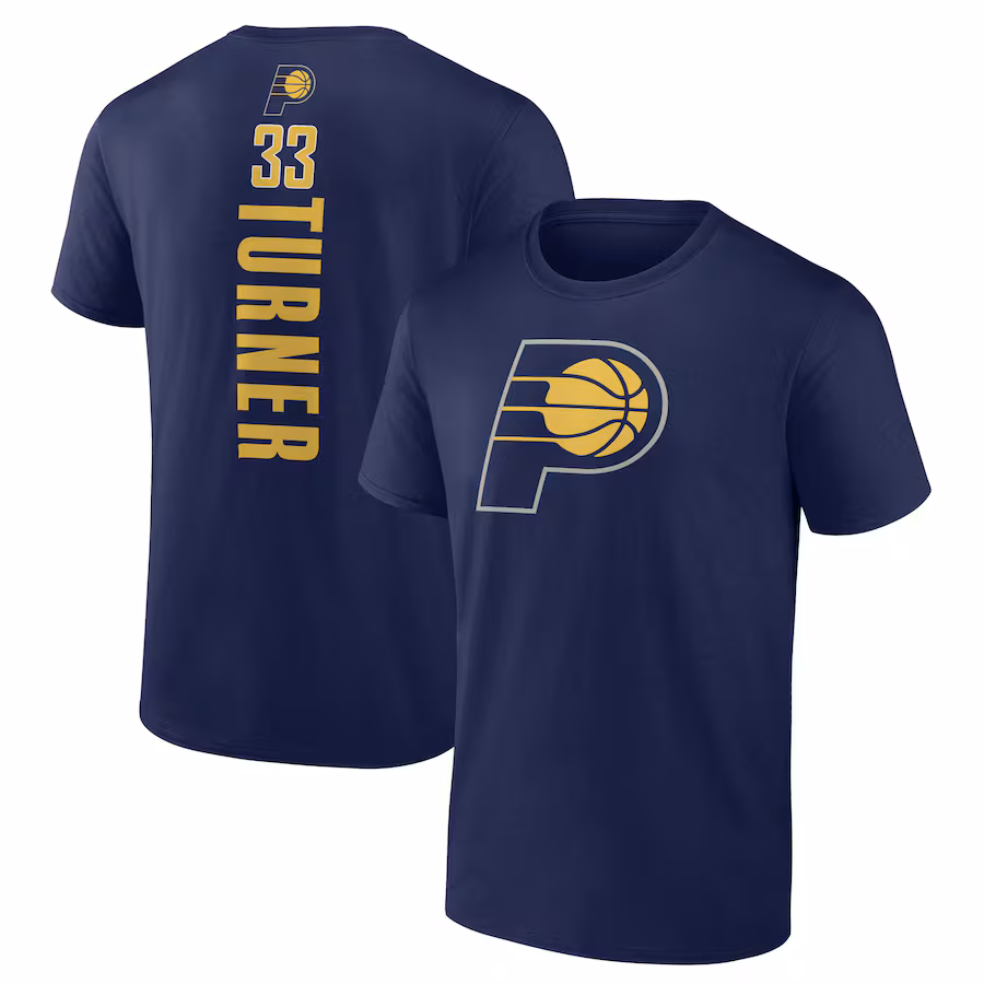 Men's Indiana Pacers Myles Turner Navy Playmaker Name & Number T-Shirt - Jersey