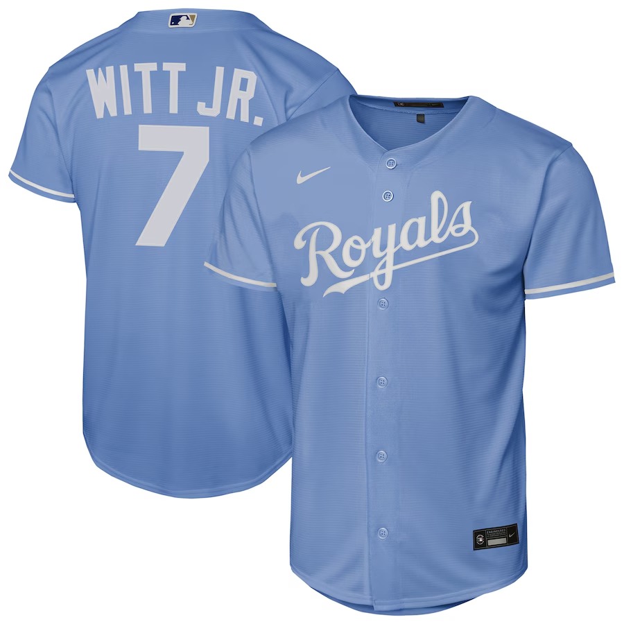 Youth Kansas City Royals Bobby Witt Jr. Nike Light Blue Alternate Replica Jersey - Jersey
