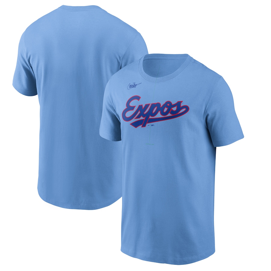 Men's Montreal Expos Nike Powder Blue Cooperstown Wordmark T-Shirt - Jersey