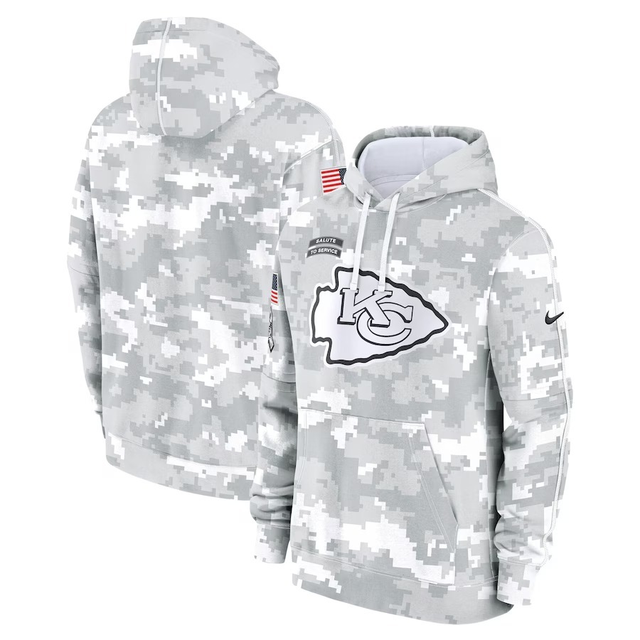 Men's Kansas City Chiefs Nike Arctic Camo 2024 Salute to Service Club Fleece Pullover Hoodie - Jersey