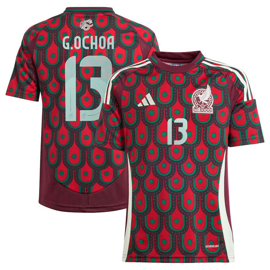 Youth Mexico National Team Guillermo Ochoa adidas Burgundy 2024 Home Replica Player Jersey - Jersey
