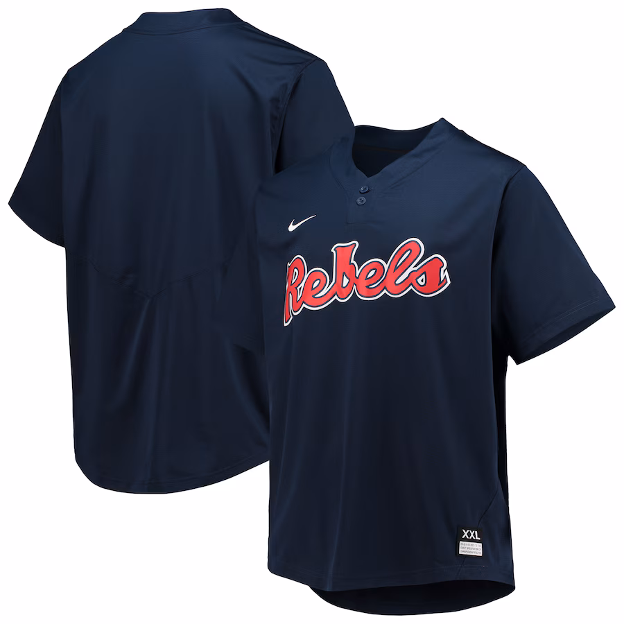 Men's Nike Navy Ole Miss Rebels Two-Button Replica Baseball Jersey - Jersey