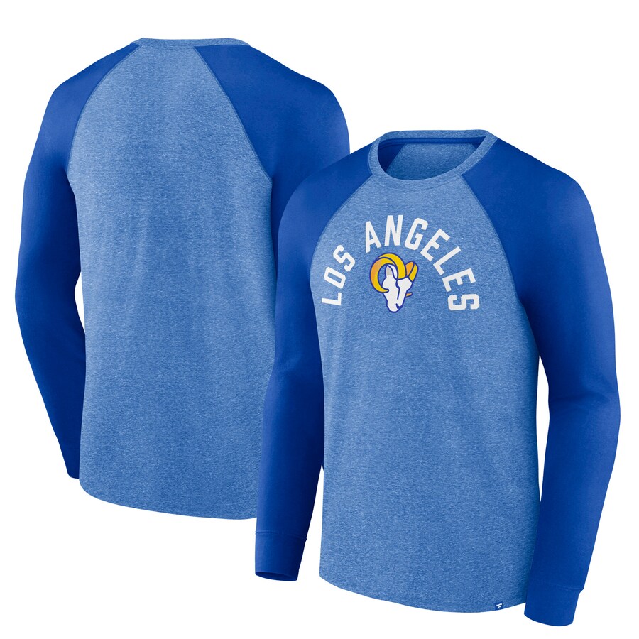 Men's Los Angeles Rams Fanatics Heather Royal Arc Away Tri-Blend Raglan Long Sleeve T-Shirt - Jersey