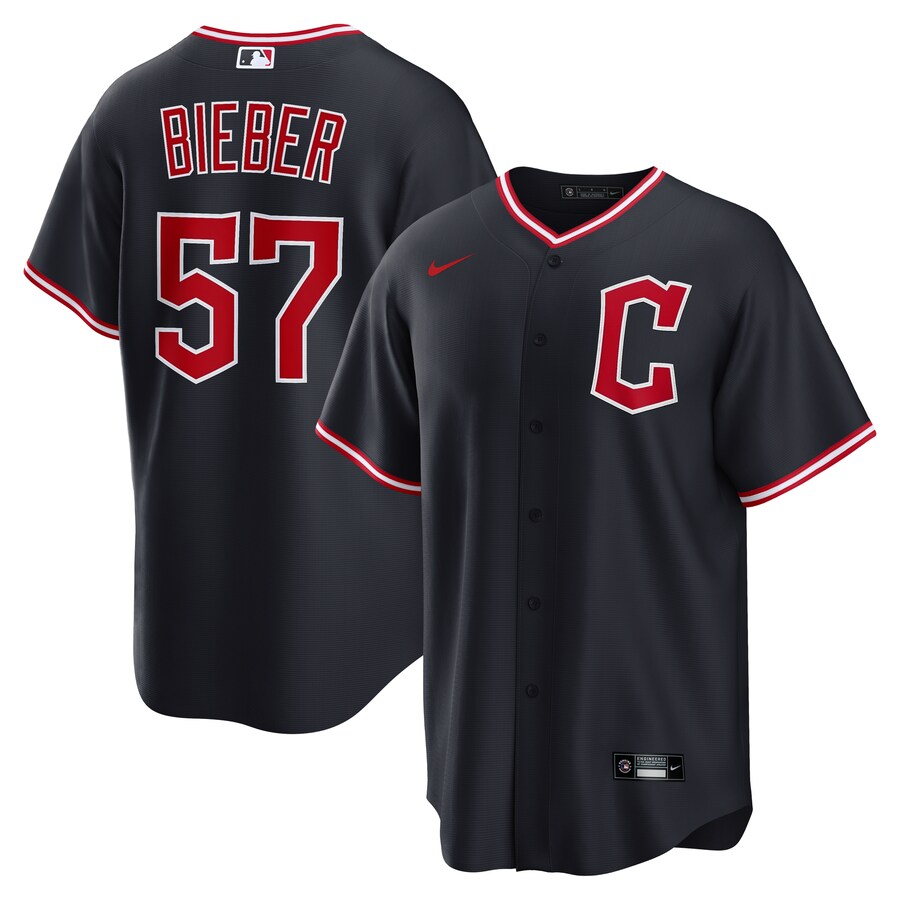 Men's Cleveland Guardians Shane Bieber Nike Navy Alternate Replica Jersey - Jersey