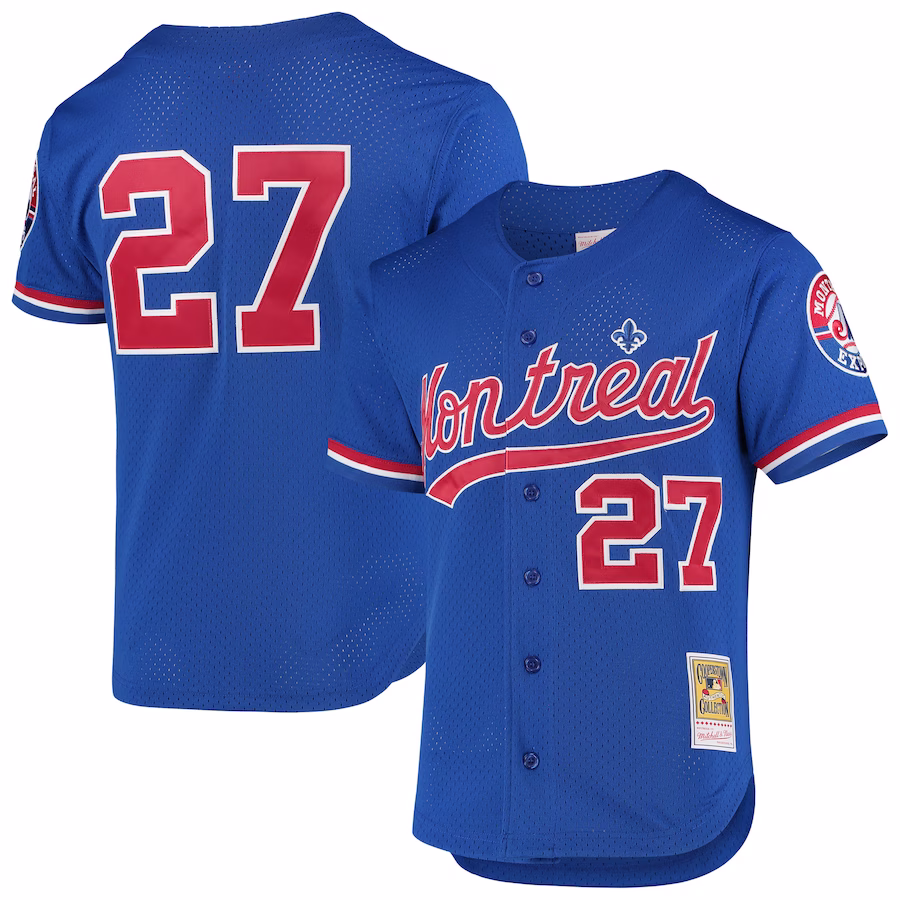 Men's Montreal Expos Vladimir Guerrero Mitchell & Ness Blue Cooperstown Collection Mesh Batting Practice Button-Up Jersey - Jersey