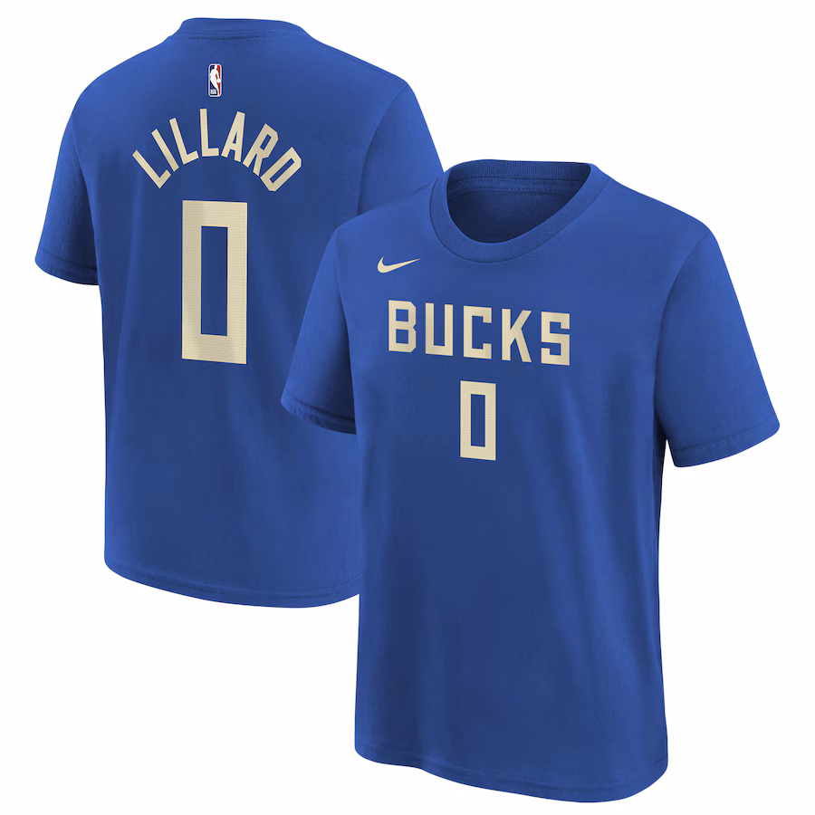 Youth Milwaukee Bucks Damian Lillard Nike Royal 2024/25 City Edition Name & Number T-Shirt - Jersey
