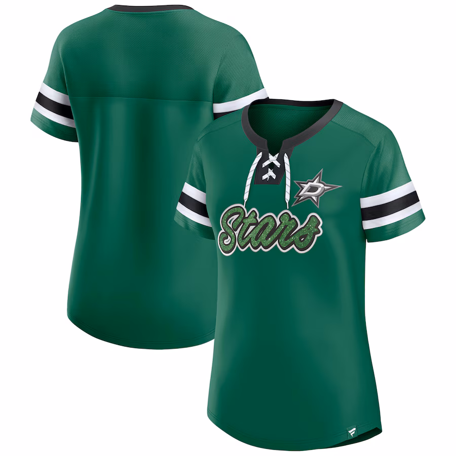 Women's Dallas Stars Fanatics Kelly Green Iconic Athena Lace-Up T-Shirt - Jersey