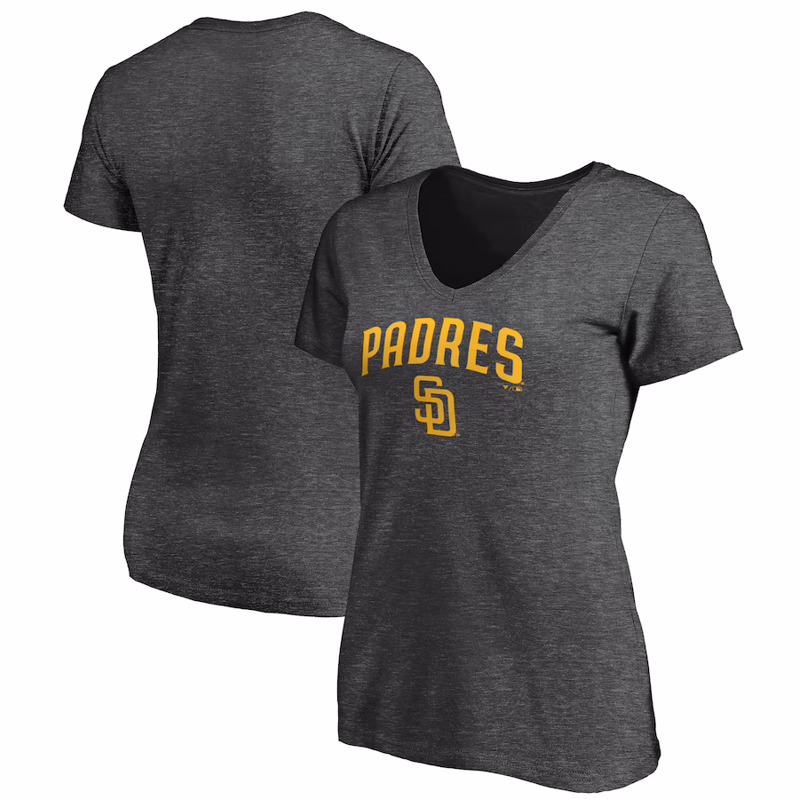 Women's San Diego Padres Charcoal Core Team Lock Up Wordmark V-Neck T-Shirt - Jersey