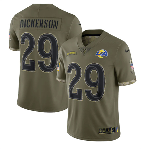 Men's Los Angeles Rams #29 Eric Dickerson 2022 Olive Salute To Service Limited Stitched Jersey - Jersey