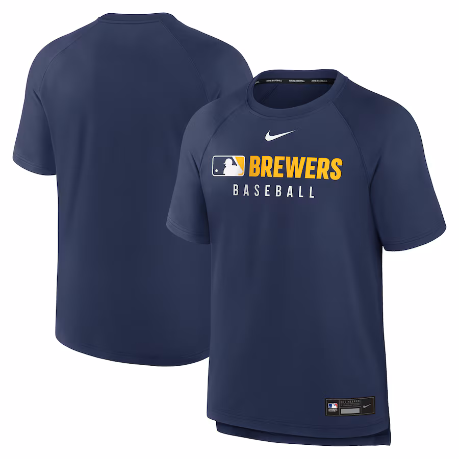 Men's Milwaukee Brewers Nike Navy Authentic Collection Pregame Raglan Performance T-Shirt - Jersey