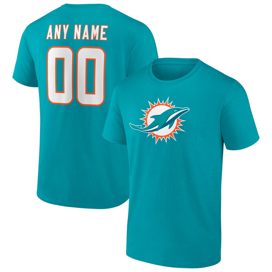 Men's Miami Dolphins Aqua Team Authentic Personalized Name & Number T-Shirt - Jersey