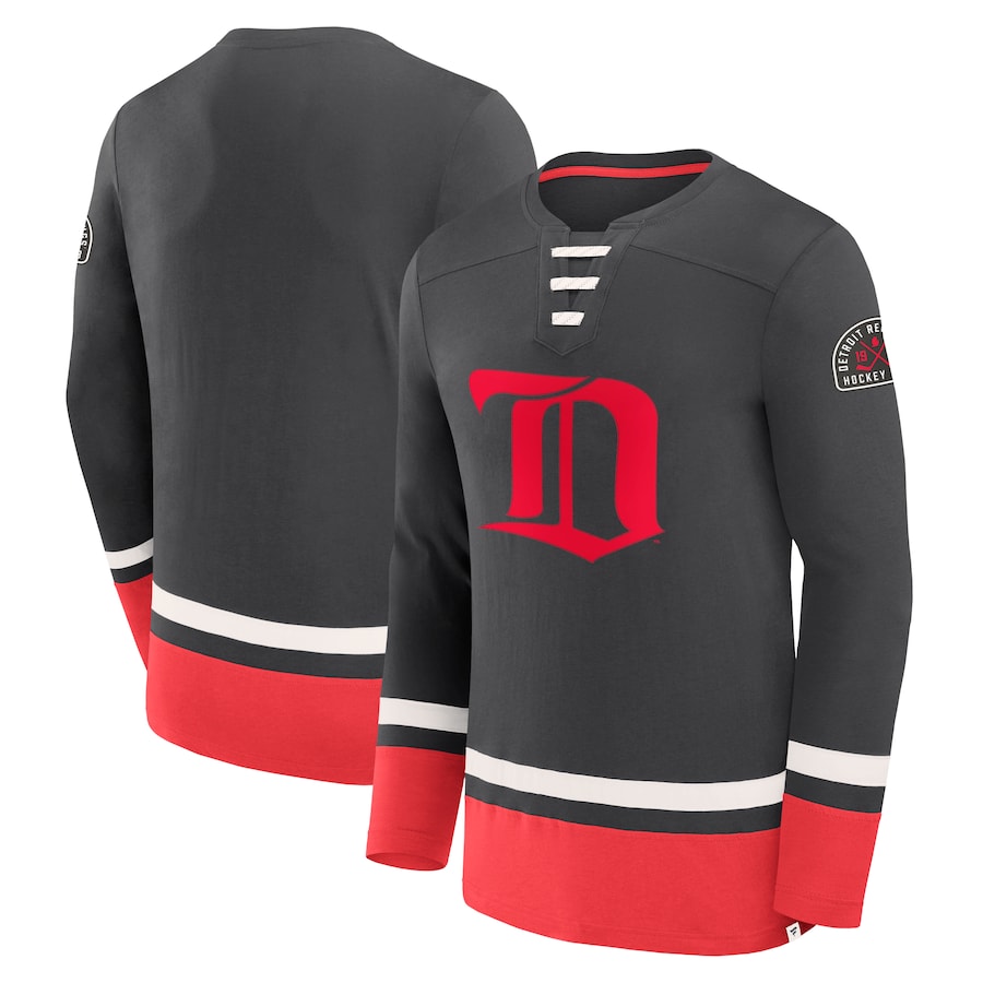 Men's Detroit Red Wings Fanatics Black Vintage High Point Long Sleeve T-Shirt - Jersey