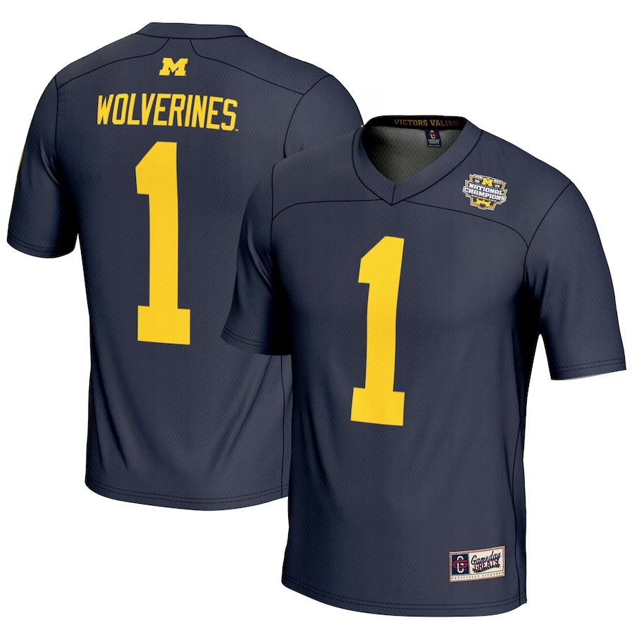#1 Michigan Wolverines GameDay Greats Youth College Football Playoff 2023 National Champions Lightweight Fashion Jersey - Navy - Jersey