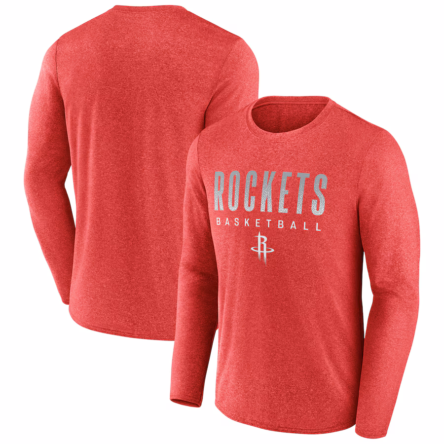 Men's Houston Rockets Fanatics Heathered Red Where Legends Play Iconic Practice Long Sleeve T-Shirt - Jersey