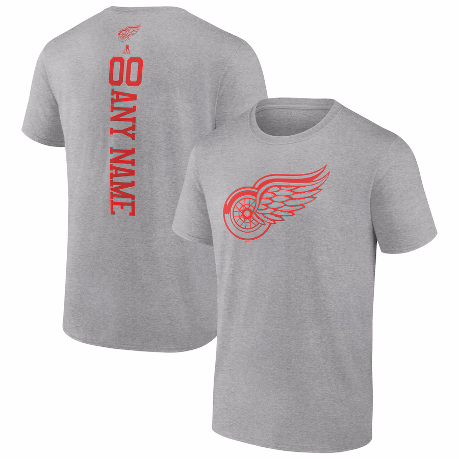 Men's Detroit Red Wings Heather Gray Personalized Name & Number T-Shirt - Jersey