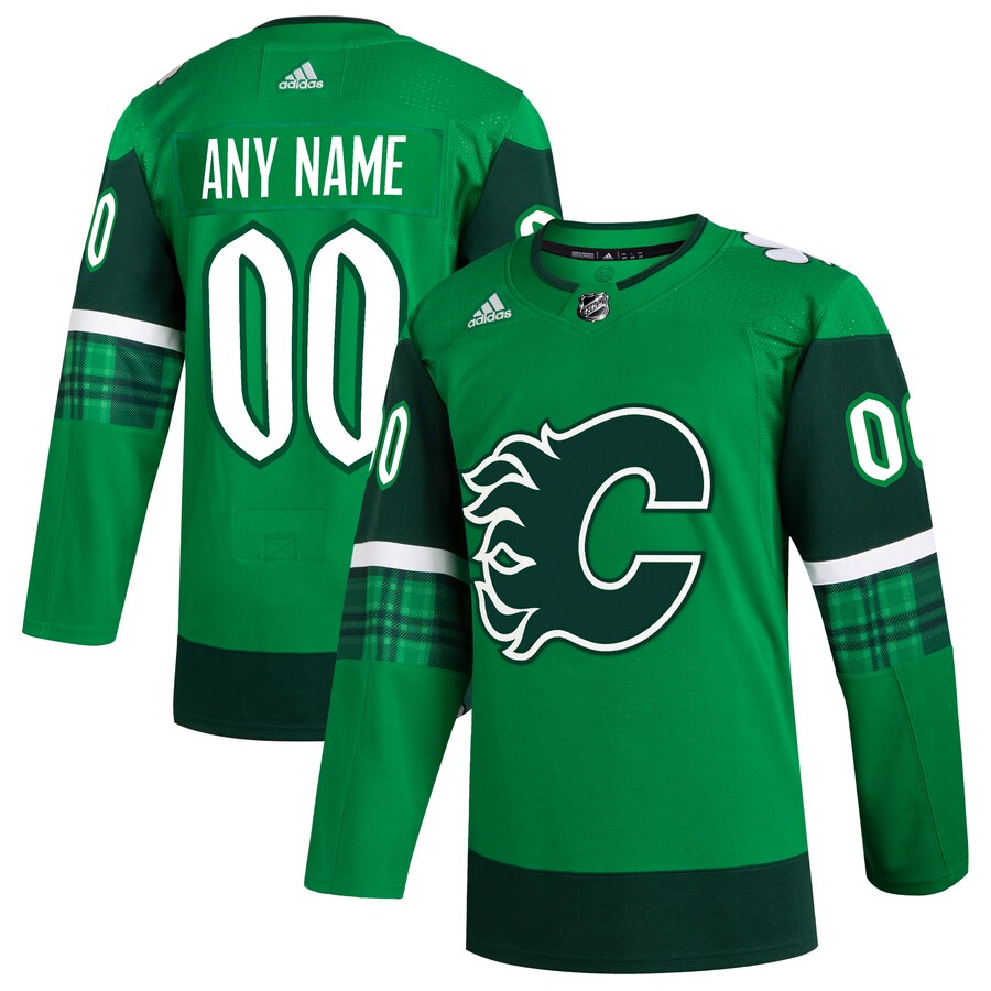Men's Calgary Flames  adidas Kelly Green St. Patrick's Day Authentic Custom Jersey - Jersey