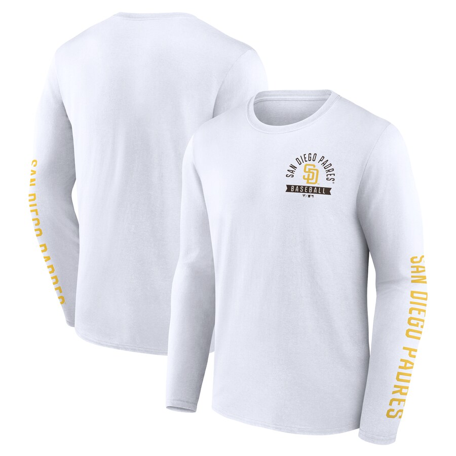 Men's San Diego Padres Fanatics White Press Box Long Sleeve T-Shirt - Jersey