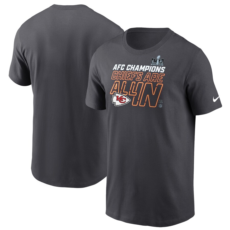 Men's Kansas City Chiefs Nike Anthracite 2023 AFC Champions Locker Room Trophy Collection Tall T-Shirt - Jersey