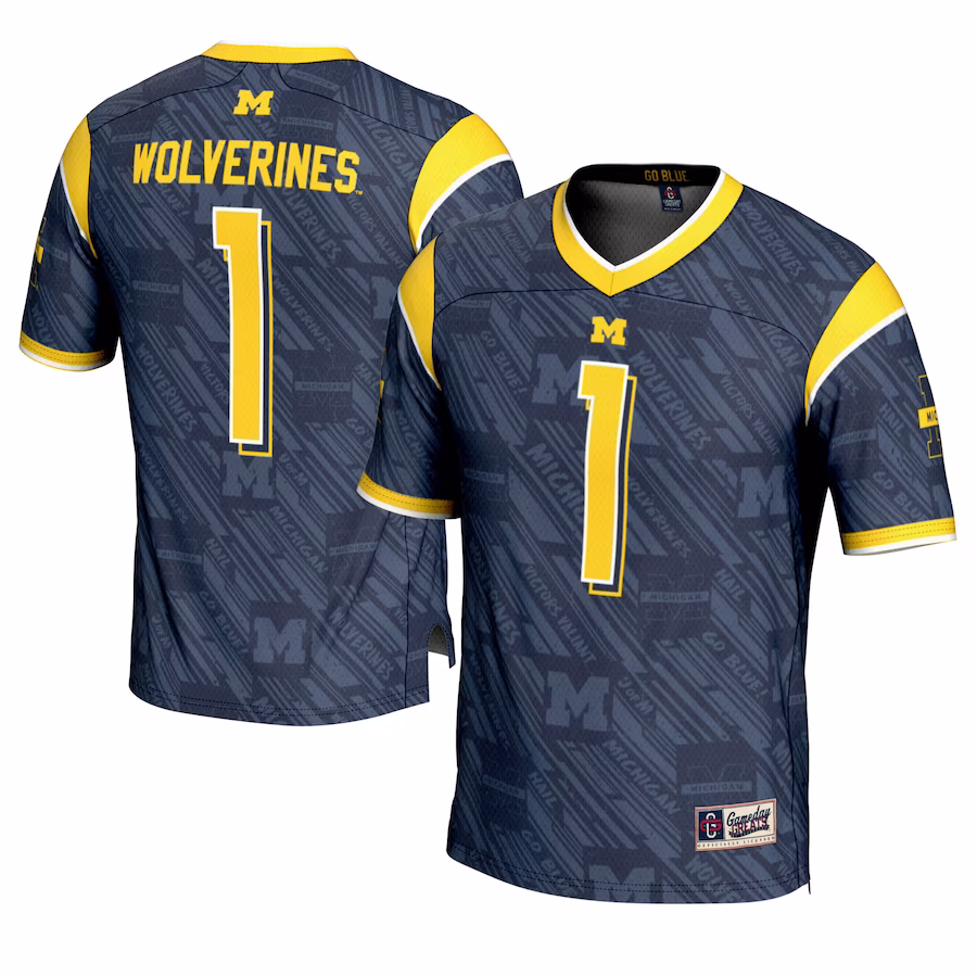 #1 Michigan Wolverines GameDay Greats Youth Highlight Print Football Fashion Jersey - Navy - Jersey