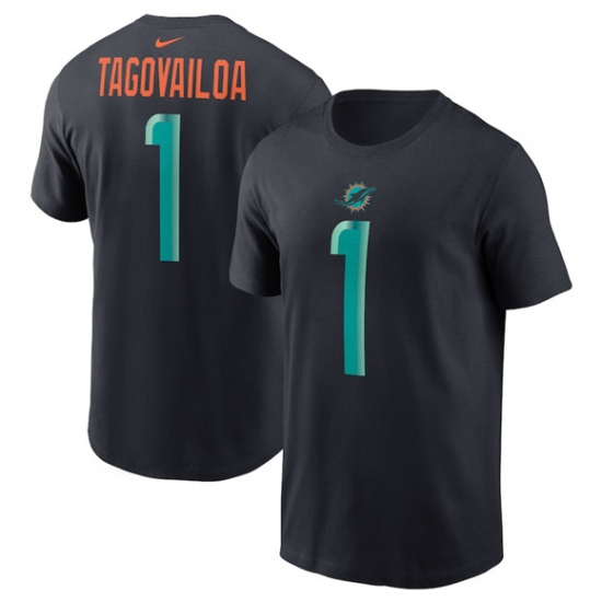 Men's Miami Dolphins #1 Tua Tagovailoa Black 2025 Rivalries Collection Player Name & Number T-Shirt - Jersey