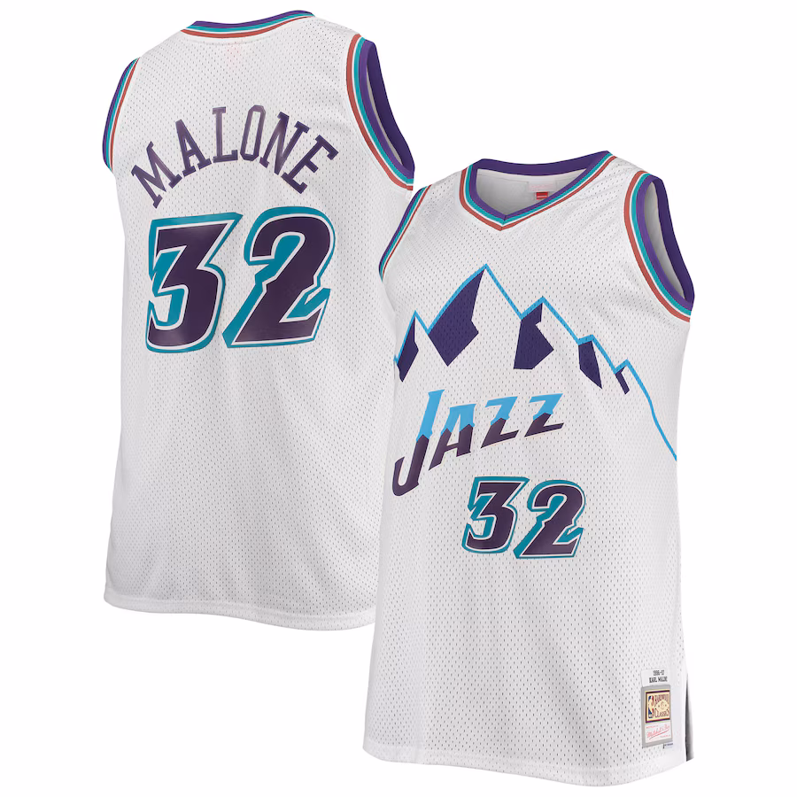 Men's Utah Jazz Karl Malone Mitchell & Ness White 1996/97 Big & Tall Hardwood Classics Swingman Jersey - Jersey