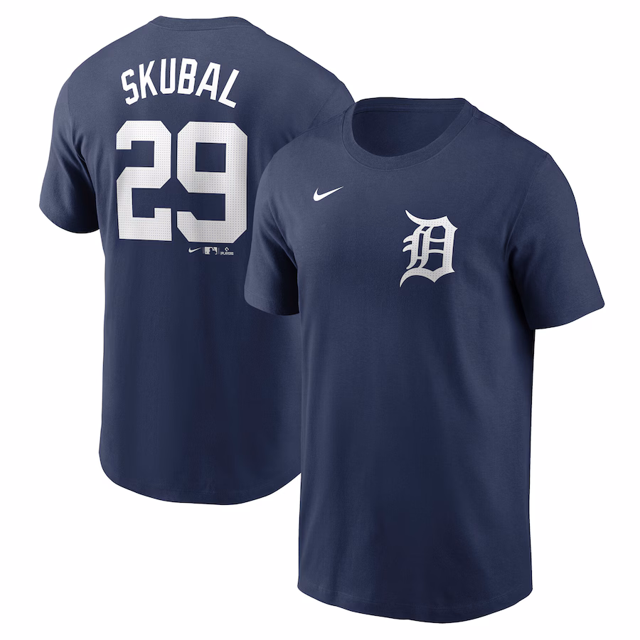 Men's Detroit Tigers Tarik Skubal Nike Navy Fuse Name & Number T-Shirt - Jersey