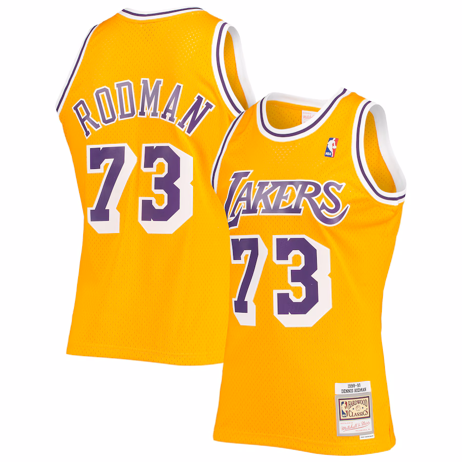 Men's Los Angeles Lakers Dennis Rodman Mitchell & Ness Gold Hardwood Classics Swingman Jersey - Jersey