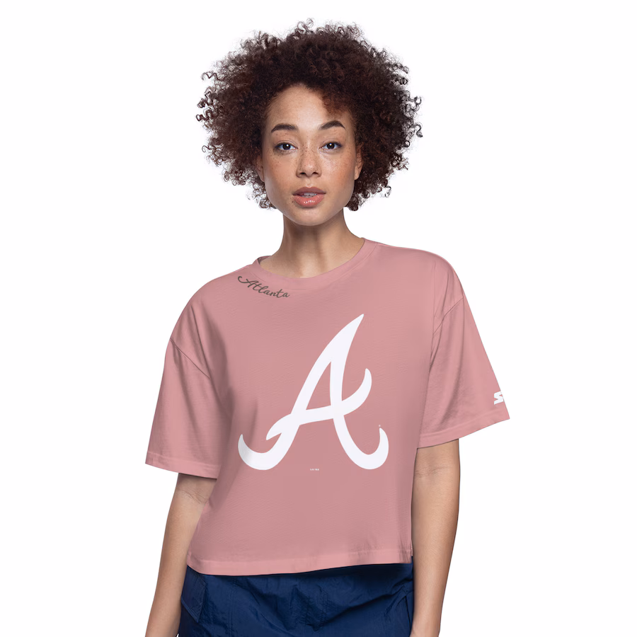 Women's Atlanta Braves Starter Pink Play the Ball Boxy Cropped T-Shirt - Jersey