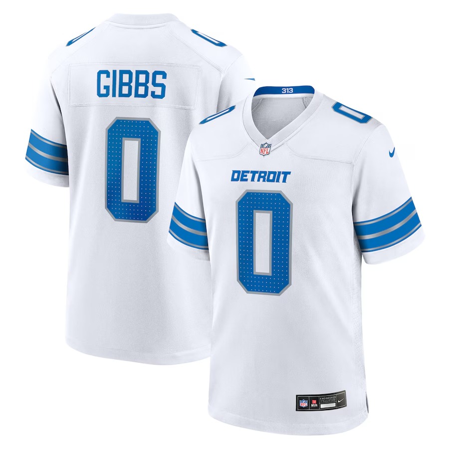 Men's Detroit Lions Jahmyr Gibbs Nike White Game Player Jersey - Jersey