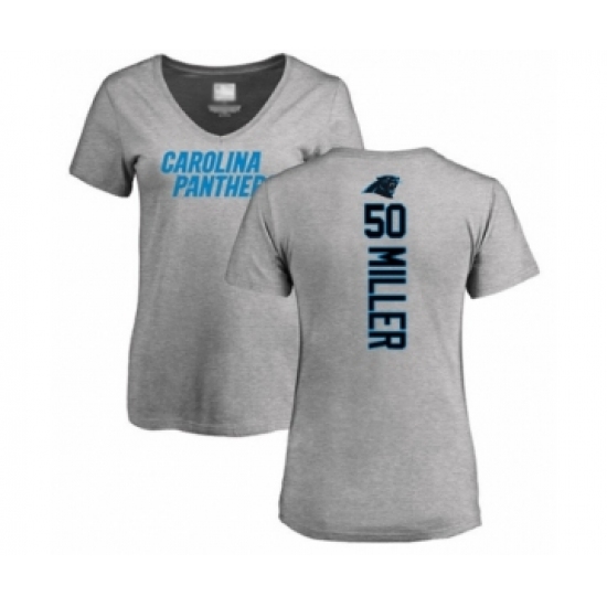 Football Women's Carolina Panthers #50 Christian Miller Ash Backer V-Neck T-Shirt - Jersey