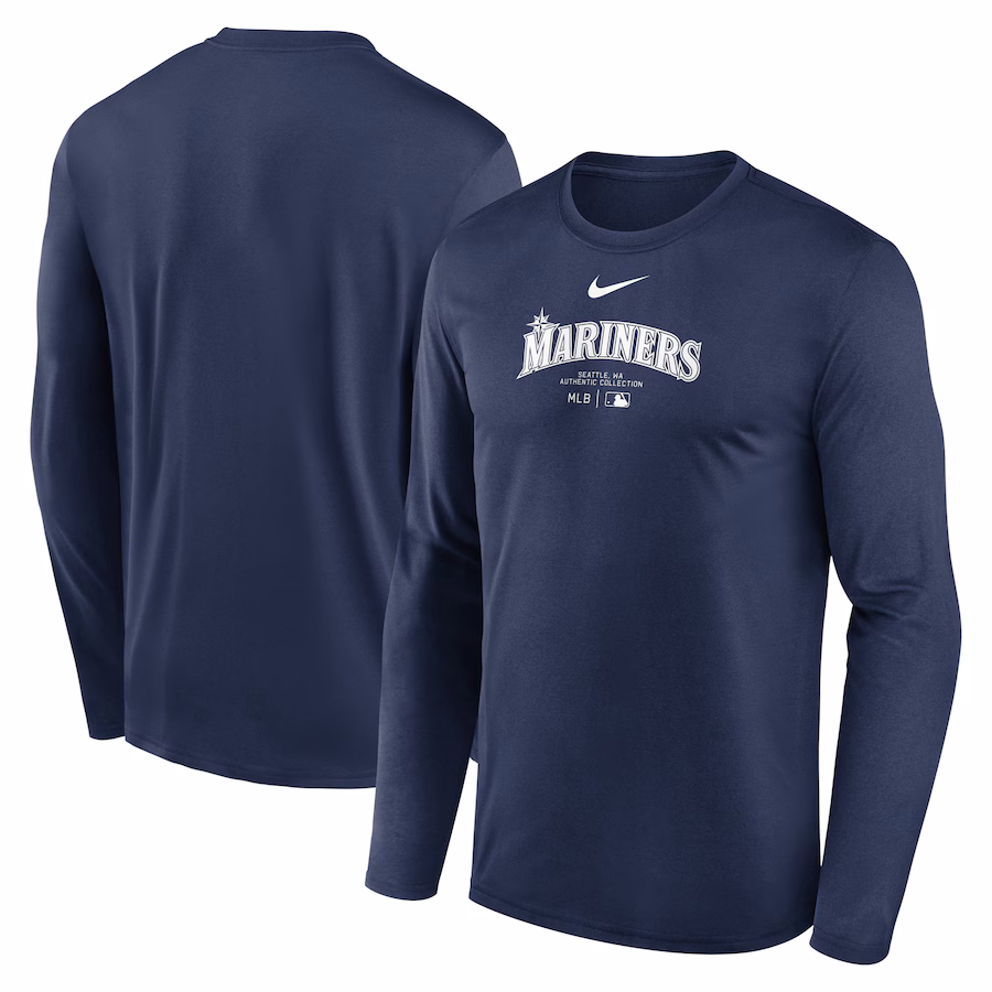 Men's Seattle Mariners Nike Navy Authentic Collection Practice Performance Long Sleeve T-Shirt - Jersey