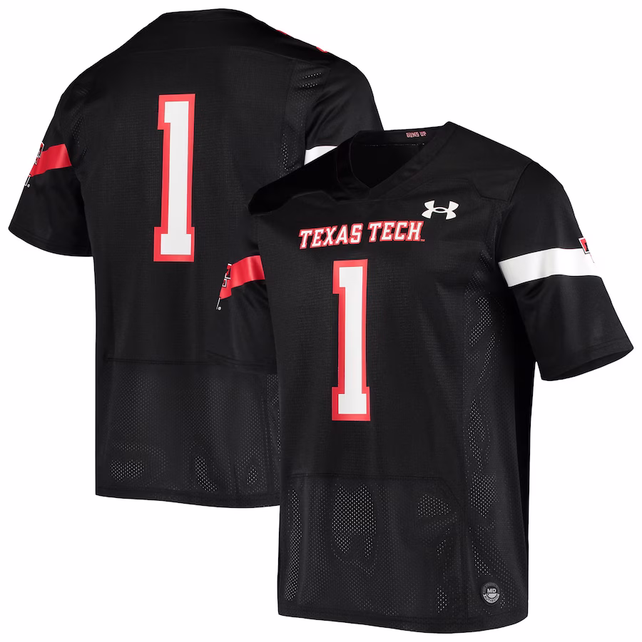 #1 Texas Tech Red Raiders Under Armour Logo Replica Football Jersey - Black - Jersey