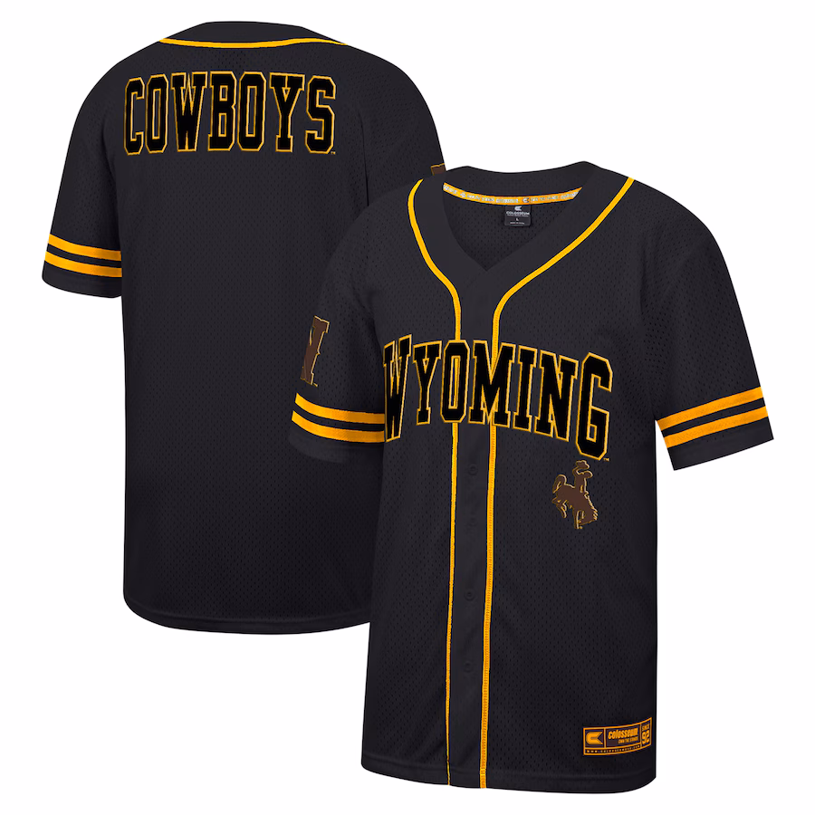 Men's Colosseum Black Wyoming Cowboys Free Spirited Mesh Button-Up Baseball Jersey - Jersey