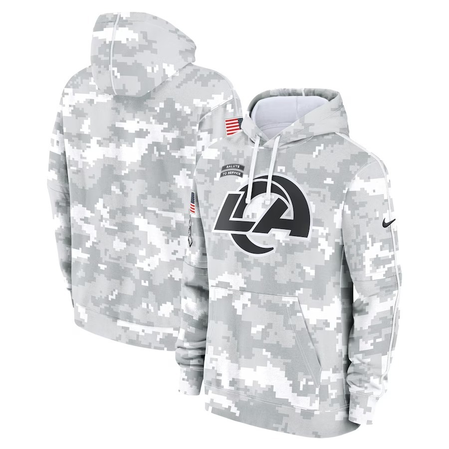Men's Los Angeles Rams Nike Arctic Camo 2024 Salute to Service Club Fleece Pullover Hoodie - Jersey