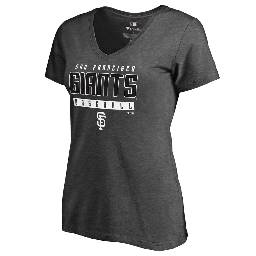 Women's San Francisco Giants Ash Charcoal Stack V-Neck T-Shirt - Jersey