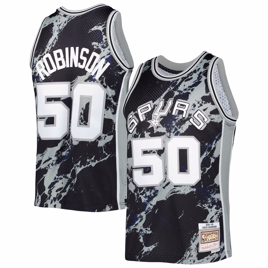 Men's San Antonio Spurs David Robinson Mitchell & Ness Black 1998/99 Hardwood Classics Marble Swingman Jersey - Jersey