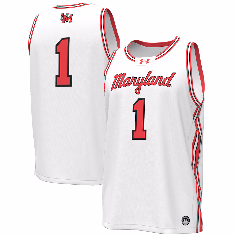 Men's Under Armour #1 White Maryland Terrapins Throwback Replica Basketball Jersey - Jersey