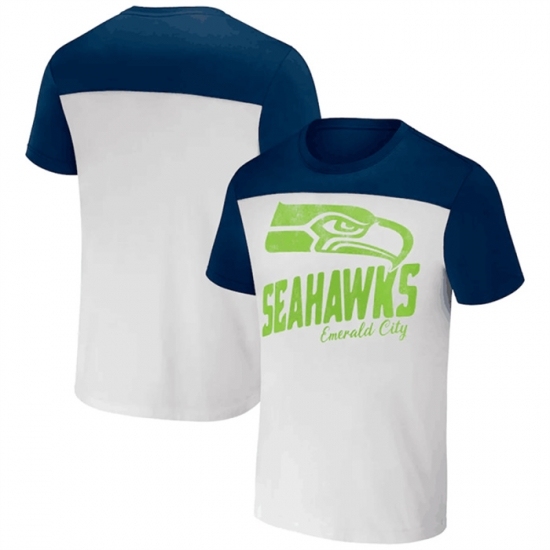 Men's Seattle Seahawks Cream Navy X Darius Rucker Collection Colorblocked T Shirt - Jersey