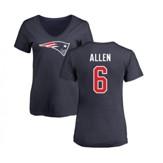 Football Women's New England Patriots #6 Ryan Allen Navy Blue Name & Number Logo Slim Fit T-Shirt - Jersey
