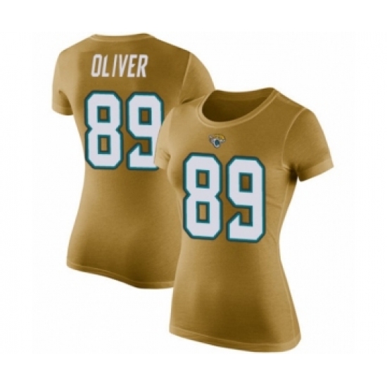 Football Women's Jacksonville Jaguars #89 Josh Oliver Gold Rush Pride Name & Number T-Shirt - Jersey