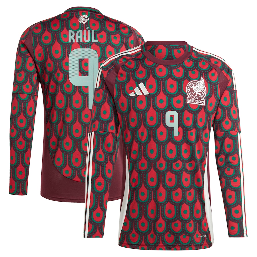 Men's Mexico National Team Raul Jimenez adidas Burgundy 2024 Home Replica Player Long Sleeve Jersey - Jersey