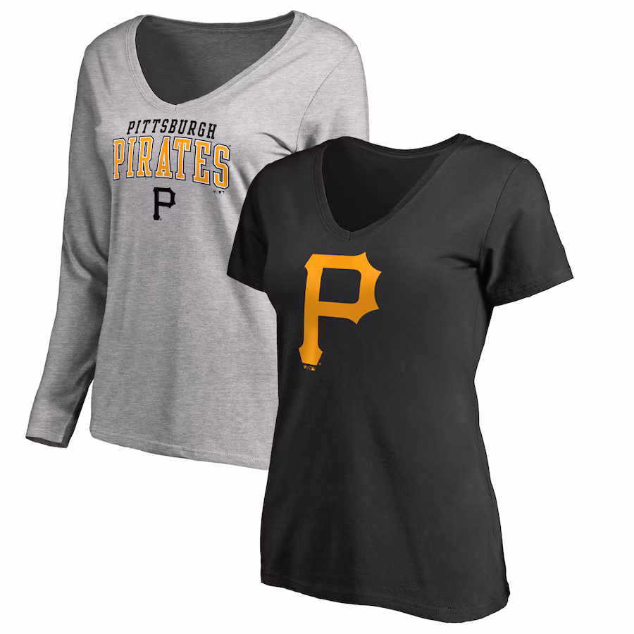 Women's Pittsburgh Pirates Fanatics Black/Heather Gray Short & Long Sleeve T-Shirt Combo Pack - Jersey