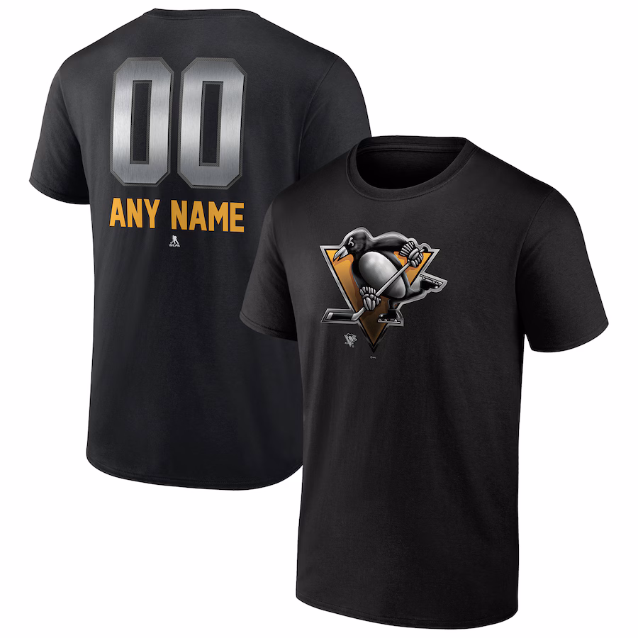 Men's Pittsburgh Penguins Black Personalized Midnight Mascot Logo T-Shirt - Jersey