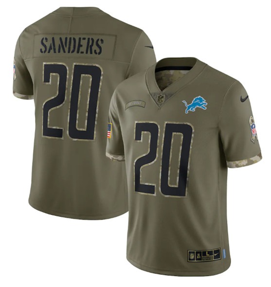 Men's Detroit Lions ACTIVE PLAYER Custom 2022 Olive Salute To Service Limited Stitched Jersey - Jersey