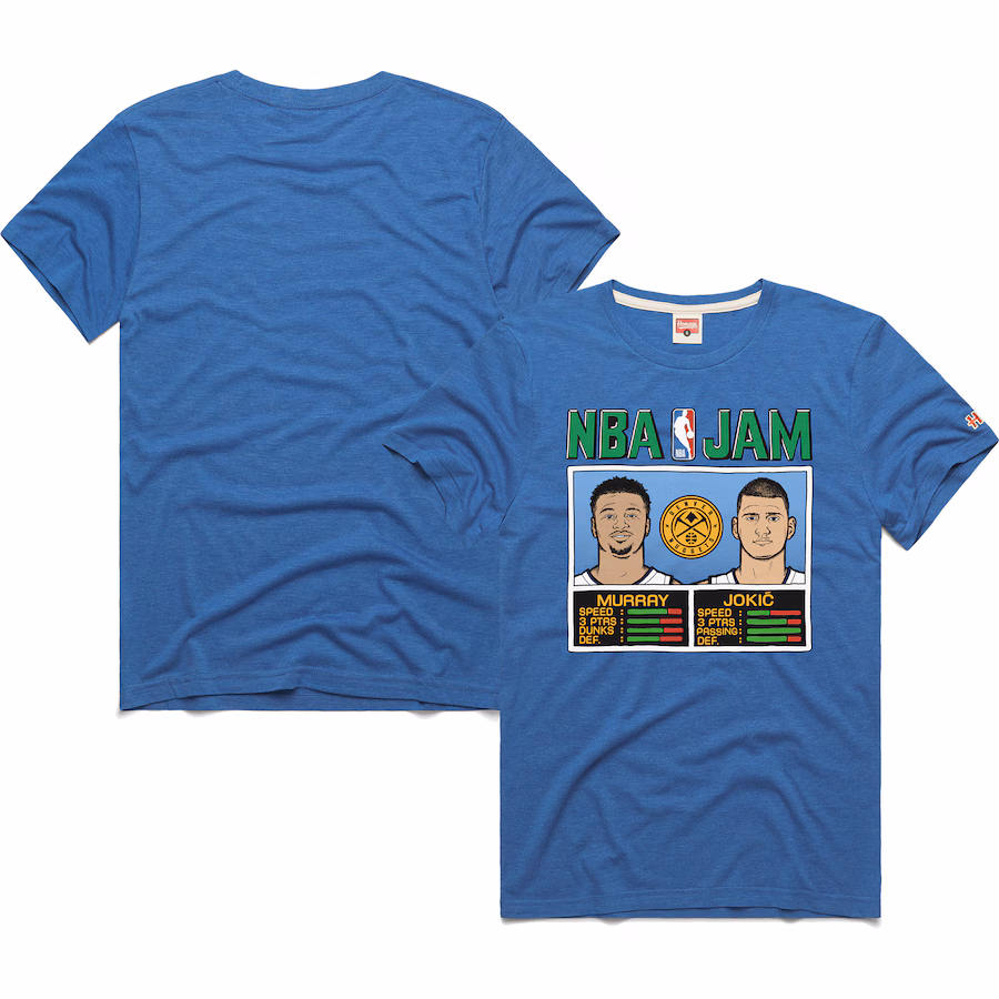 Unisex Denver Nuggets Jamal Murray & Nikola Jokic Homage Blue 2024/25 City Edition NBA Jam Tri-Blend T-Shirt - Jersey