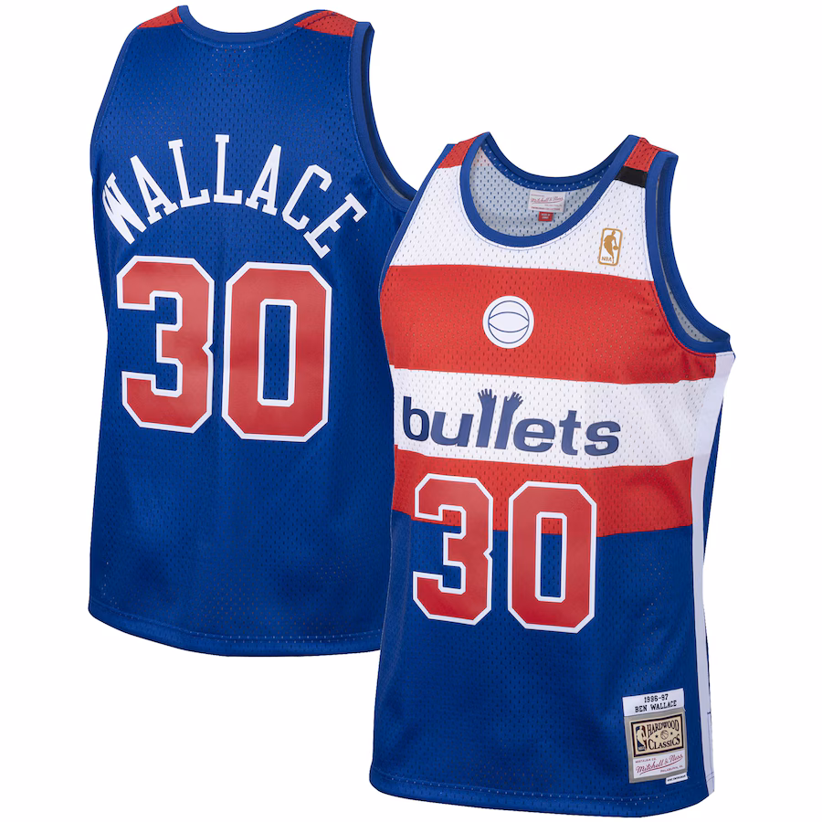 Men's Washington Bullets Ben Wallace Mitchell & Ness Royal 2001/02 Hardwood Classics Swingman Jersey - Jersey