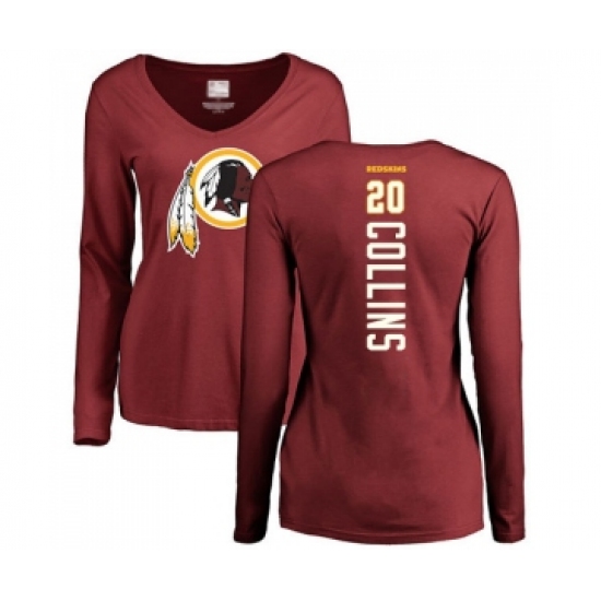 Football Women's Washington Redskins #20 Landon Collins Maroon Backer Long Sleeve T-Shirt - Jersey